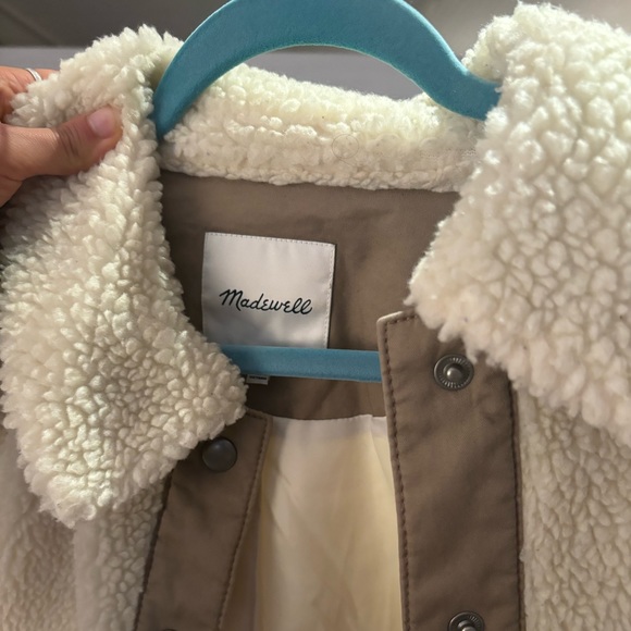 Madewell Portland Sherpa Jacket Teddy Coat Cream Bomber Snap Front Size Medium - Picture 2 of 5